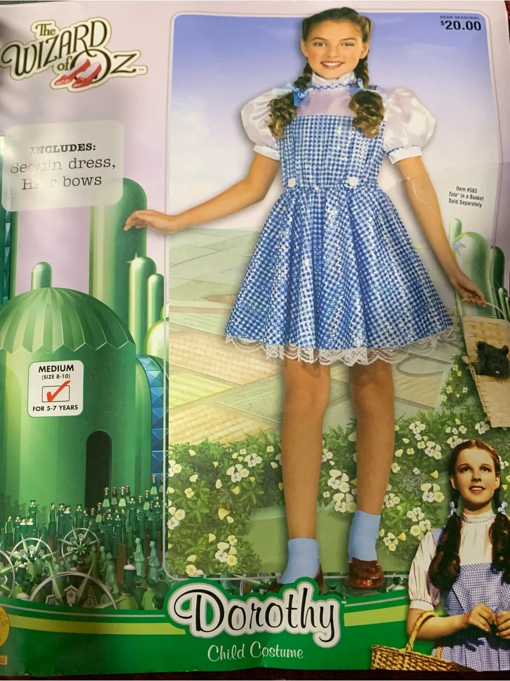 Wizard of Oz Dorothy girls size 8/10 Costume with hair ties - open package never